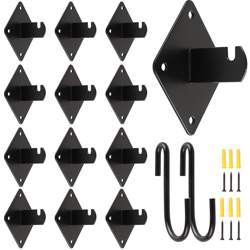 Alffun Gridwall Mount Brackets Black, 12 Pcs Grid Panel Wall Mount Brackets with Screws and S Hooks (12) - Image 1